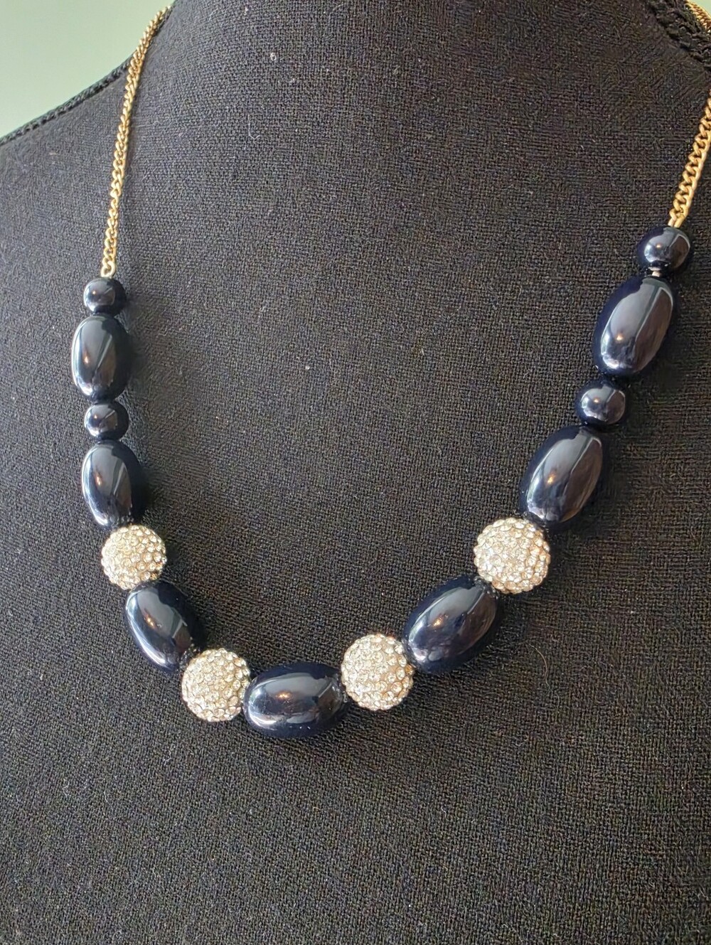 J. Crew Gold-Tone Necklace with Navy Beads and Crystal Pavé Spheres